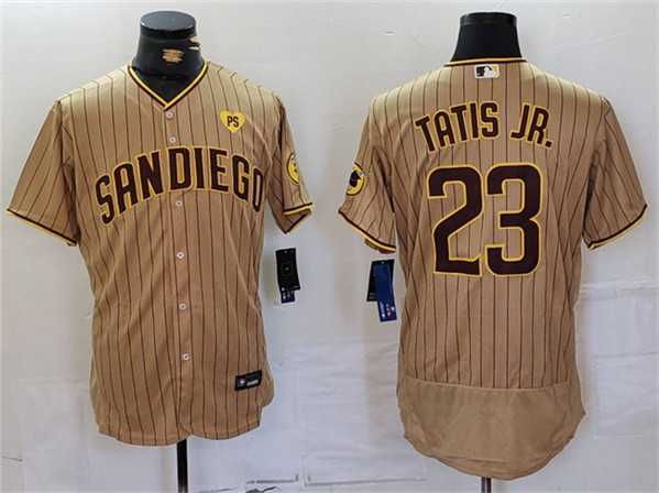 Men%27s San Diego Padres #23 Fernando Tatis Jr. Tan With PS Patch Flex Base Stitched Baseball Jersey